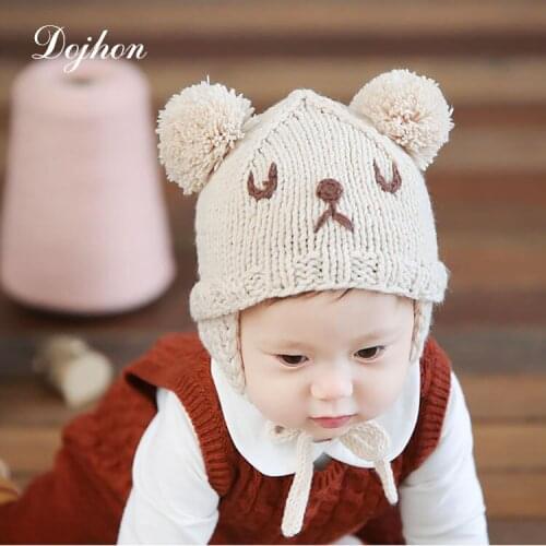 Winter Warm Handmade Sweater Baby Hats for Girl Cute Bear Tab Kids Caps Children Hats for Baby Girls Knit Hats Gifts for kids