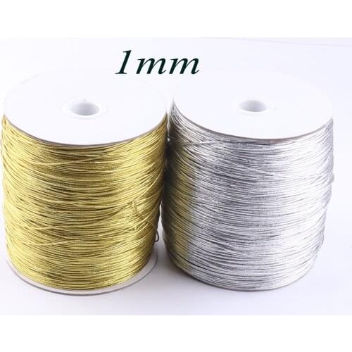 1 mm Silver/Pale Gold Nylon Coated Round Cord Stretch Beading String Drawstring Rope Trim Bracelet Nylon Exterior Rubber