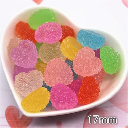 20pcs 17mm Resin Heart Flatback Cabochon Simulation Granulated Sugar Candy Food Art DIY Phone Case Hair Clip Decoration