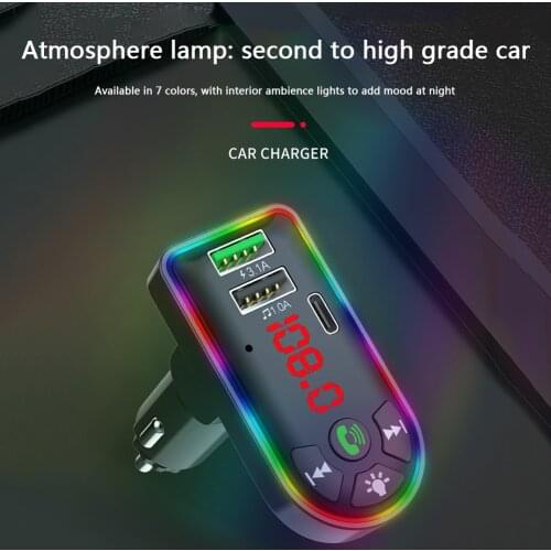 F7 Car Bluetooth 5.0 FM Transmitter PD+4.1A USB Charger with Colorful Backlight Dual USB Fast Charger Car Accessories