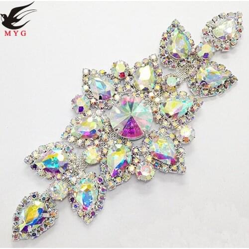 Free Shipping 12pcs 5.6'' Rhinestone Applique for Wedding Gown Rhinestone Trimming Bridal Sash Rhinestone Patch LSAP0915-2