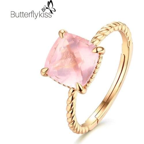 BK Pink Crystal Hibiscus Gem Rings Open Adjust Fashion Simple Fine Jewelry Engagement Party Gifts Unusual Tail Ring