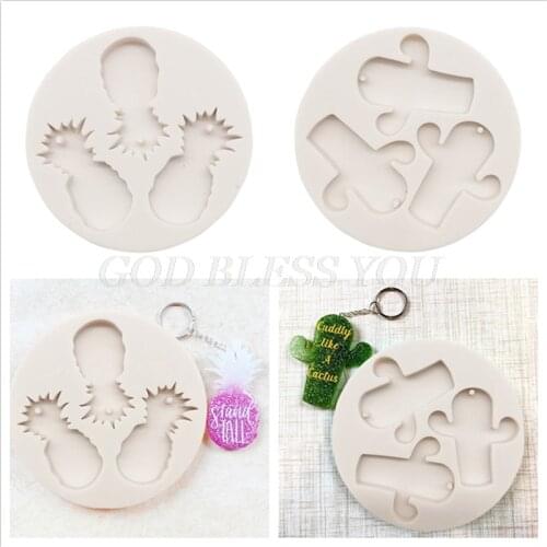 Glitter Pineapple/Cactus Shape Keychain Epoxy Resin Mold Keyring Pendant Casting Silicone Mould DIY Crafts Jewelry Tool