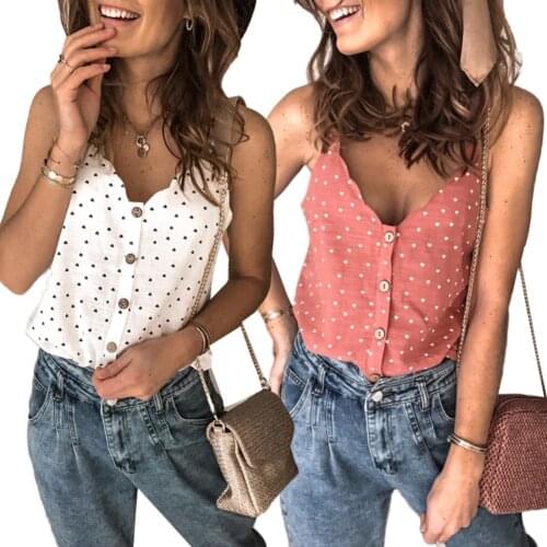 Women 2020 Sexy Polka Dot Blouse Shirt Elegant V-Neck Sleeveless Button Tops Summer 3XL Fashion Ladies Chic Streetwear Top blusa