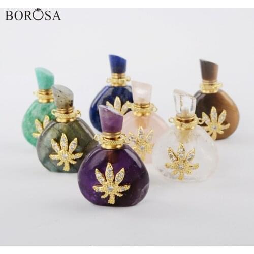 BOROSA Perfume Bottle Pendant Double Charms for Jewelry Making Natural Stone Necklace Essential Oils Perfume Diffuser G1943
