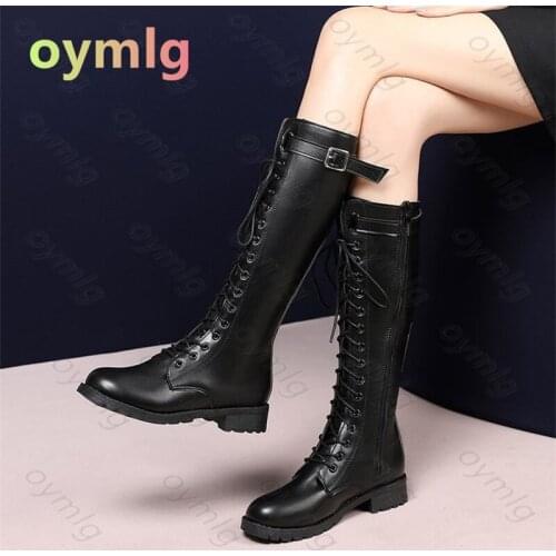 Autumn winter new style Martin boots womens foreign trade popular long tube lace round head locomotive casual fashion boots