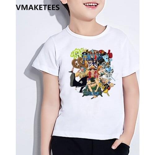 Kids Anime One Piece T-shirt Children Luffy Ace Sabo Law Zoro & Nami Cartoon Clothes Girls & Boys Chopper Funny T shirt