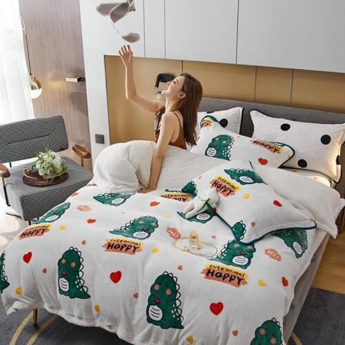 Home Textiles Cartoon Dinosaur Winter Quilt Cover Soft Warm Lamb Cashmere Falier Duvet Cover Fleece Pillowcase Bedding Cover
