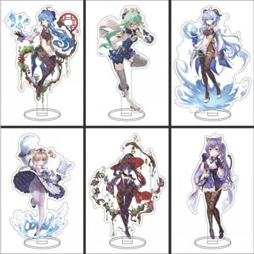 Hot Game Genshin Impact Key Chain Acrylic Figure Model Keychains Exquisite Desk Decorated Stand Sign Keyring Gift For Woman Man
