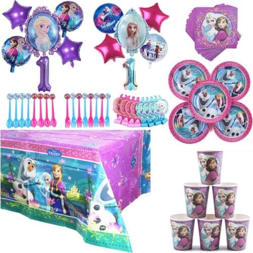 Frozen Elsa Anna Princess Birthday Party Decorations Baby Shower Disposable Cup Plate Napkin Tablecloth Tableware Dinner Sets