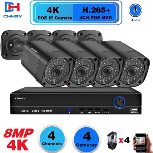 CCTV Security Camera System 4CH NVR POE 4K Outdoor Waterproof House Video Surveillance Kit 5MP IP Monitoring Camera System Set