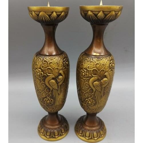 China brass archaize magpies Candle Holders crafts statue A pair