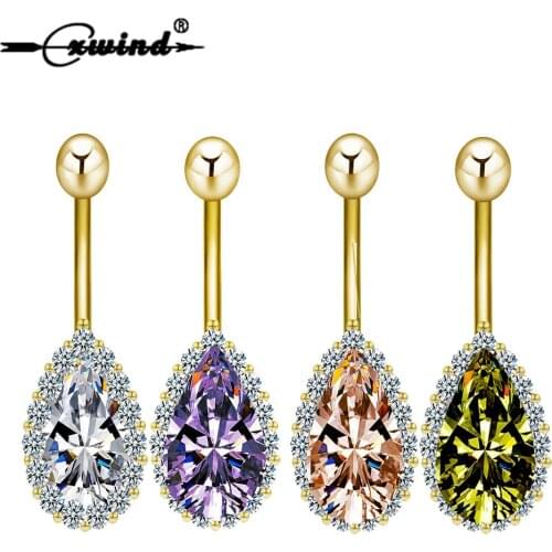 Cxwind Stainless Steel Ring Barbell Navel Body Piercing Charm Crystal Zircon Water drop Belly Rings Brand New Belly Button Rings