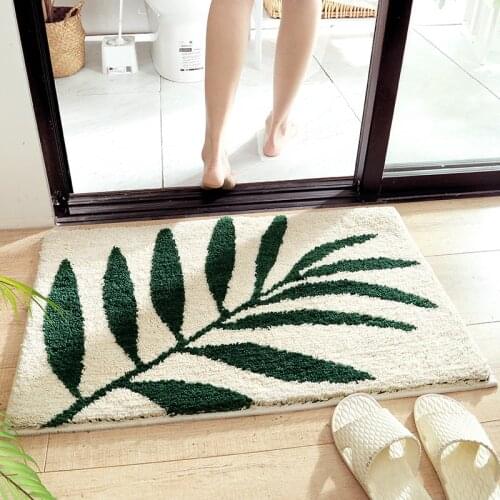Green Leaves Flocking Bath Mat Non-slip Absorbent Microfiber Bathroom Rug Welcome Home Entrance Door Mat Super Soft Bath Carpet
