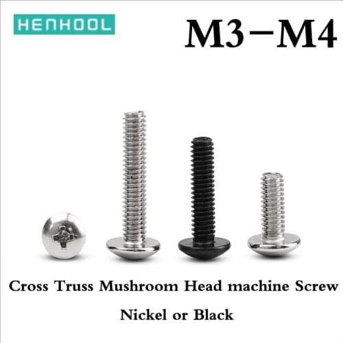 Cross Truss Mushroom Head machine Screw Nickel plated black large flat head lengthen screw TM M3M4M5HENHOOL
