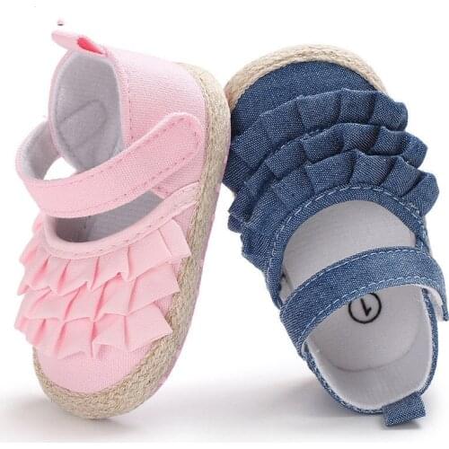 Newborn Infant Baby Girl Summer Kids Shoes Soft Sole Crib Prewalker Toddler Anti-Slip Solid Ruffled First Walkers