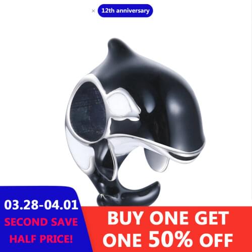 Xiaojing Black Enamel Dolphins Silver 925 Charms Beads Fit Authentic Pandora Bracelet Diy Jewelry Making for Gift Free Shipping