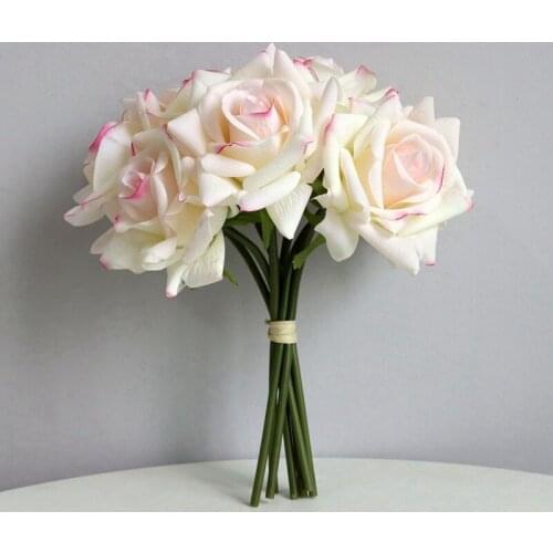 Simulation 5 Head Curled Edges Rose Bouquet Real Touch Flowers Artificial Wedding Decorative Flowers Hand Holding Fake Bouquet