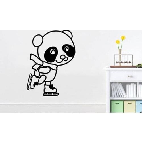 Cartoon Panda Wall Decal Panda Nursery Kids Bedroom Home Decor Vinyl Wall Sticker Cute Skating Wall Art Mural S360