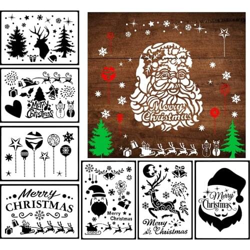 Metable16 Pcs Christmas Decoration Stencils Plastic Painting Templates Art Craft Drawing for Window Greeting Cards 10*7 Inches