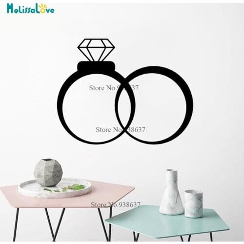 Love Sticker Wedding Diamond Rings Wedding Decoration Bedroom Couple Room Decal Bride And Groom Wall Stickers CL259