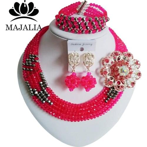 Nigeria wedding jewelry bride wedding jewelry bridesmaid jewelry Hot pink crystal dress jewelry African wedding beads FC-01