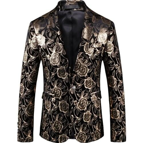 Slim Blazers Men Jacket Fashion Gold Print Western Style Stage Costume Singer Host Musician Dancer Casual Party Business blazer