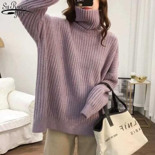 Autumn and Winter Korean Casual Long Sleeve Knitted Pullover Fashion Loose Candy Color Womens Turtleneck Slim Sweater 11868