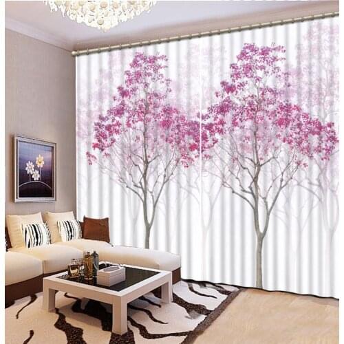 Pink forest curtains 3D Window Curtain Foggy forest Luxury Blackout Living Room office Bedroom tree curtains Customized size