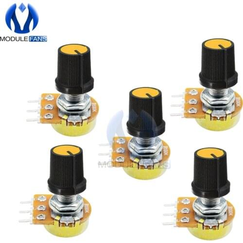 5PCS 3P WH148 Rotary Potentiometer With Cap 1K 5K 10K 20K 50K 100K 500K Ohm Linear Taper 3 Pin Potentiometer 3PIN For Arduino