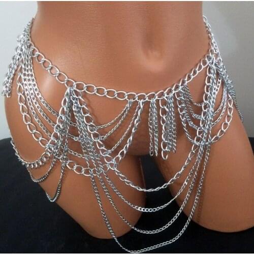 Sexy Multilayer Tassel Women Body Jewelry Bikini Cross Body Link Crossover Necklace Belly Waist Chain Belts Waistband Beachwear