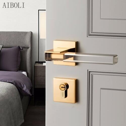 Modern Crystal texture Mute Room Door Lock Handle Fashion Interior Door Lock Anti-theft Gate Lock Furniture Hardware