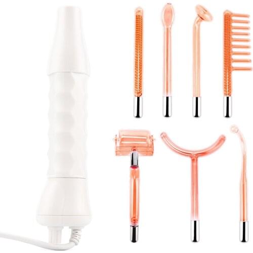 High Frequency Electrode Glass Tubes 7 In 1 Facial Massager Violet Purple Light Acne Wand Skin Care Spot Acne Remover Face SPA