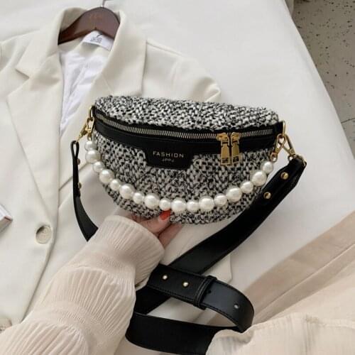 Pearl Woolen cloth Crossbody Bags Women Shoulder Handbags Female Travel Trending Hand Bag
