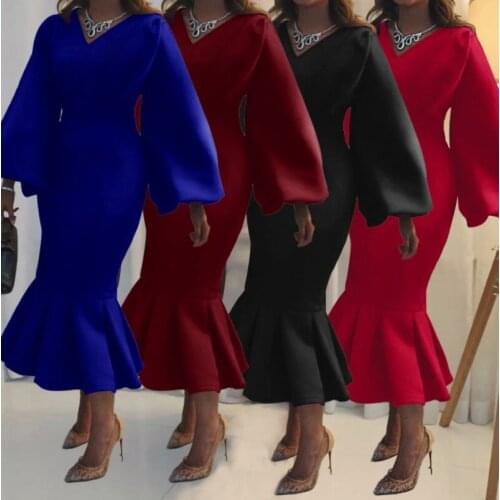 V-Neck Knee Length Long Sleeves Sheath Sexy Dresses Evening Dress Prom Party Robe De Soiree Formal Ruffle Dress simple robe