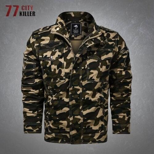Military Cargo Camouflage Jacket Men Stand Collar Multiple Pockets Cotton Water Wash Jackets Male Combat Tactical Mens Coats