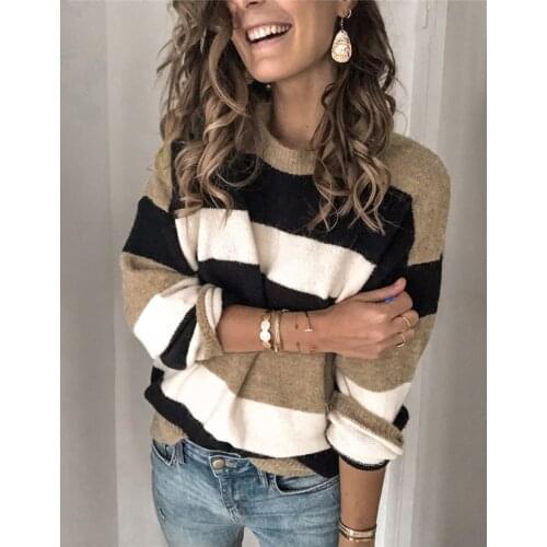 Womens autumn 2021 latest splicing color series casual fashion loose sweater