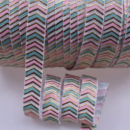 Gold foil with two colors Printed foe elastic 5/8" fold over elastic 100 yards per lot for hair accessories