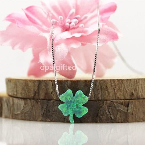 1pc/lot)Hot!! Lucky Opalo Clover Necklace 925 Silver Synthetic Opal Clover Pendant Necklace 12*13mm green clover girl jewelry