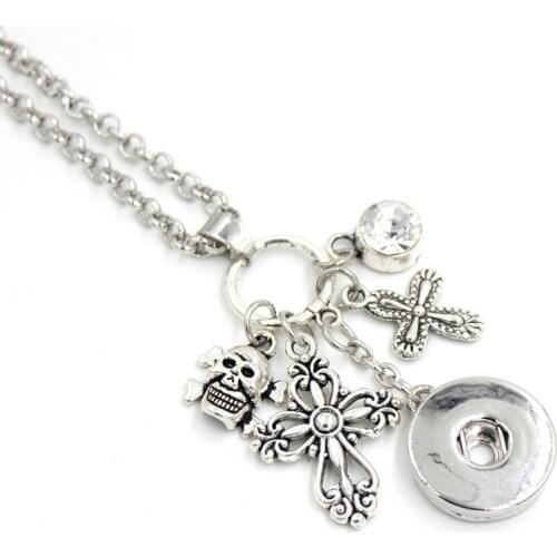 10pcs Wholesale Snap Necklace 18mm Snap Jewelry Cross Skull Pendant Necklace Jewelry Gift Collar