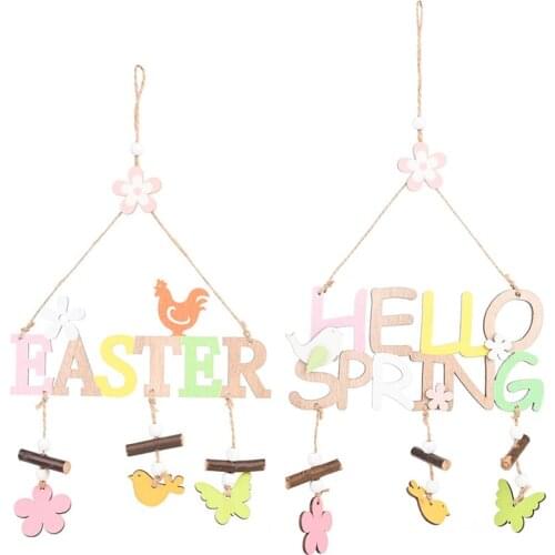 20 Pcs Easter Pendant HELLO SPRING EASTER Wooden Letter Sign Decorative Hanging Ornament Party Decoations Supplies Wholesale X2
