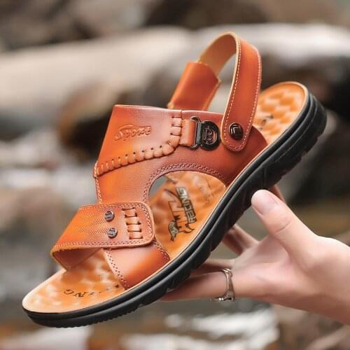 2020 New Classic Mens Sandals Summer Genuine Leather Mens Beach Sandals Soft Comfortable Male Outdoor Beach Slippers NANLX22