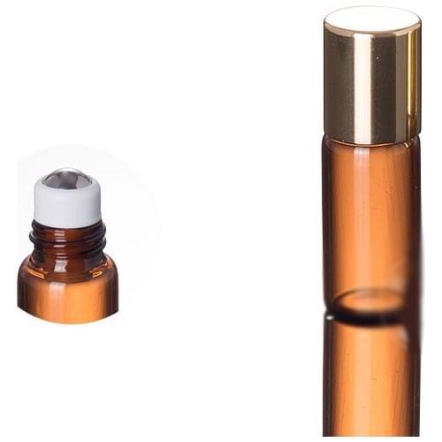 300pcs/lot 3ml Amber Thin Glass Roll on Bottle Sample Test 3cc Essential Oil Vials with Roller Metal Ball