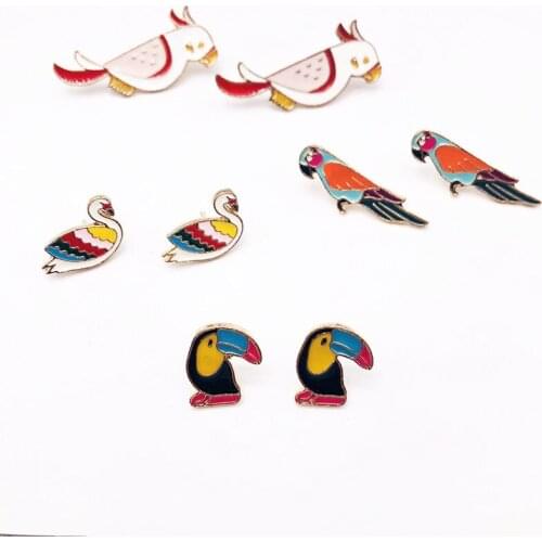 4pcs 8pcs Enamel Brooch Parrot Woodpecker Swan Brooches For Women Hat Badge Jewelry Series Oil Dropping Accessories