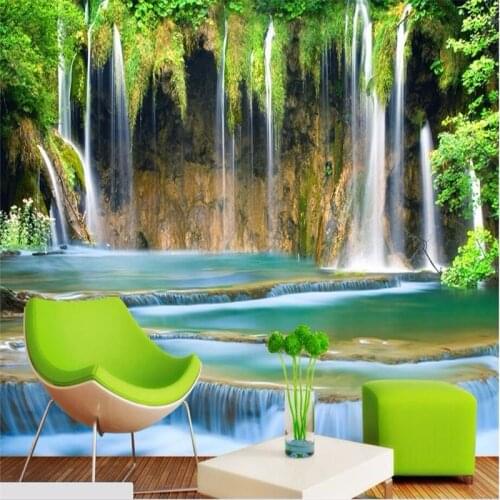 Beibehang Custom wallpapers Water Health Choi waterfall three - dimensional landscape background wall background painting