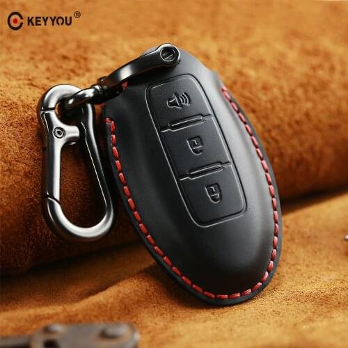 KEYYOU Genuine Leather Car Key Case Cover For Nissan Tidda Livida X-Trail T31 T32 Qashqai March Juke Note GTR Keychain Ring