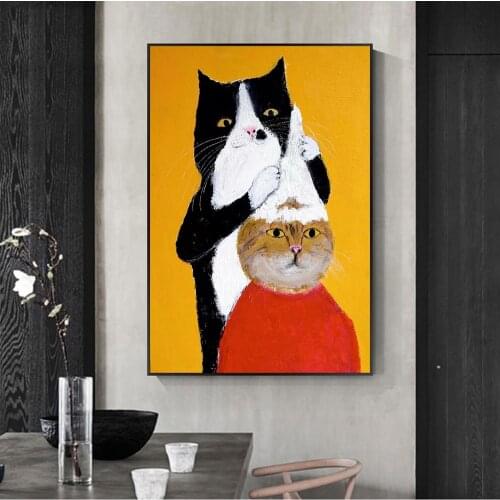 Home Decor Wall Artwork Cat Canvas Painting Print Haircut Posters Nordic Modular Animal Picture Cartoon For Bedroom Home Decor