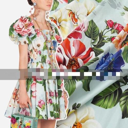 European brand classic digital printing fabrics, lake green flowers, sewing fabrics, factories and shops are not out of stock