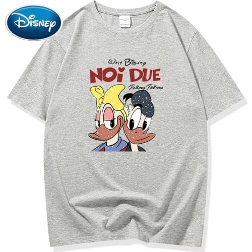 Disney T-Shirt Fashion Daisy Donald Duck Letter Cartoon Print O-Neck Tee Chic Couples Unisex Women Short Sleeve Tops 6 Colors