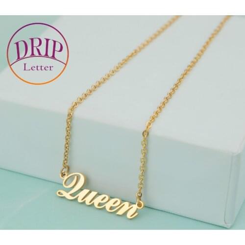 Glossy Custom Name Small Letters Pendant For Women Gold Color Copper Zircon Hip Hop Necklace Rock Jewelry